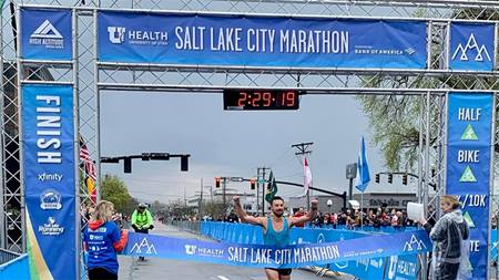 Marathon finish shot sized for Caregiver News banner