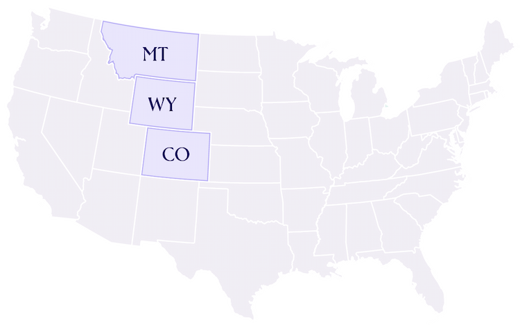 Colorado, Montana, and Wyoming