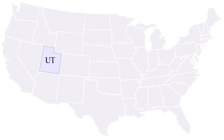 USA map Utah highlighted